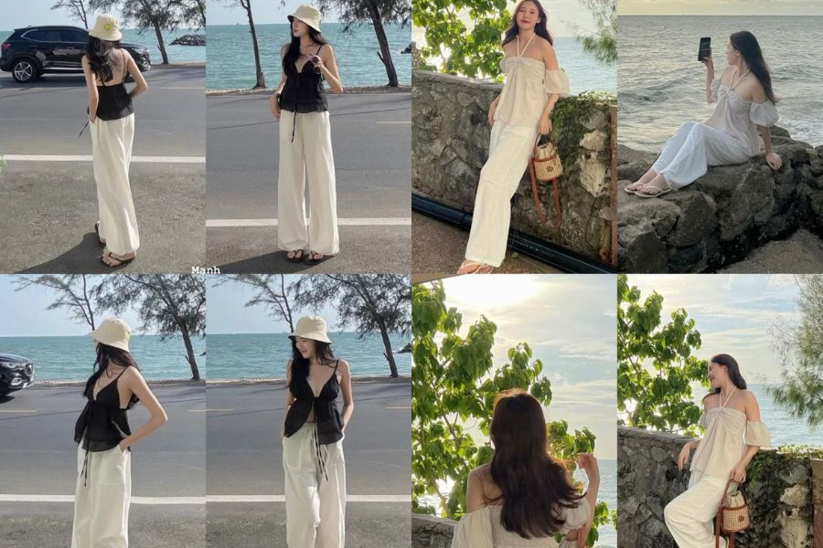 Cách phối đồ đi chơi mùa Hè cho nữ với áo yếm, quần Linen