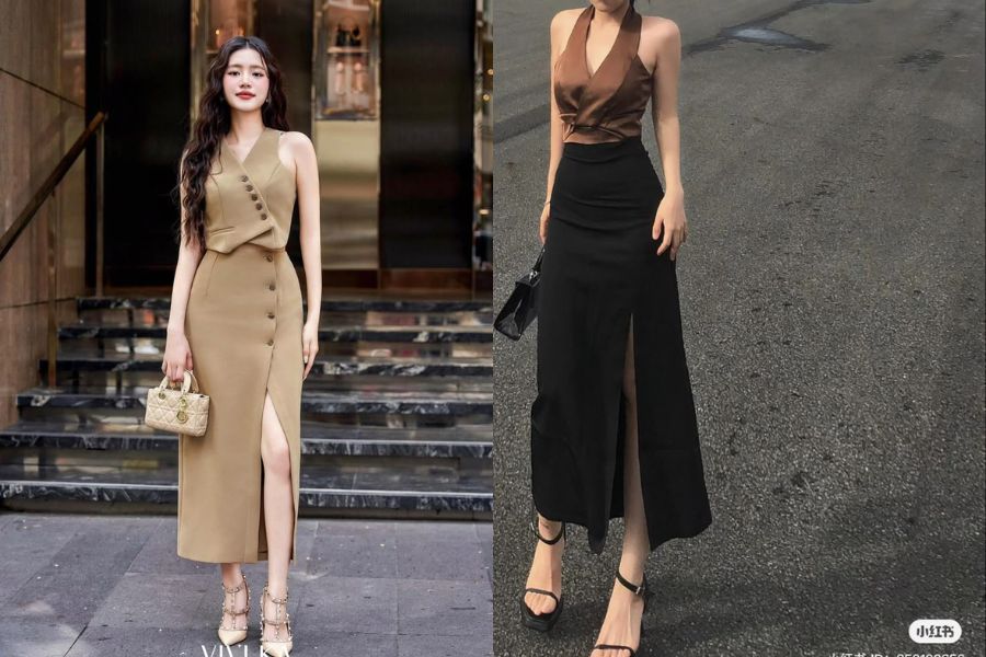 Chân váy xẻ vạt luôn mang lại phong cách cuốn hút