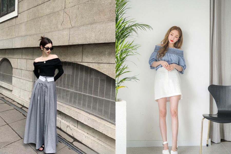 phối đồ nữ với áo trễ vai