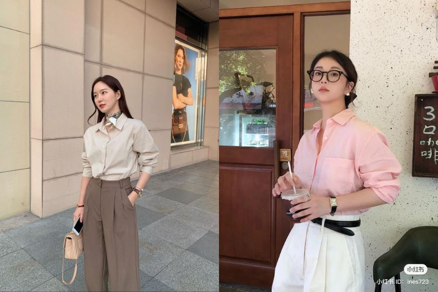 Quần tây phối cùng áo sơ mi