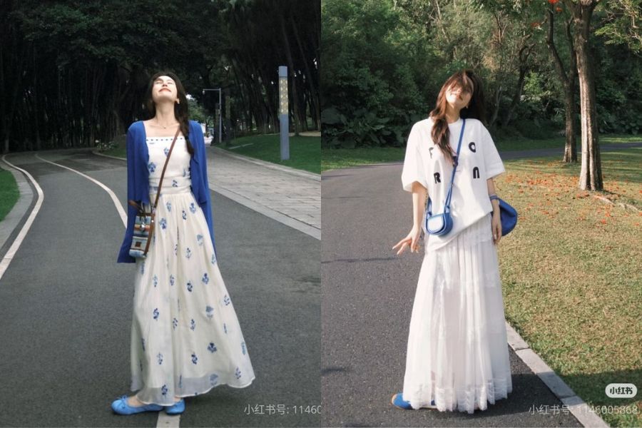 Form dáng, độ rộng của váy dài và áo len khi mix match