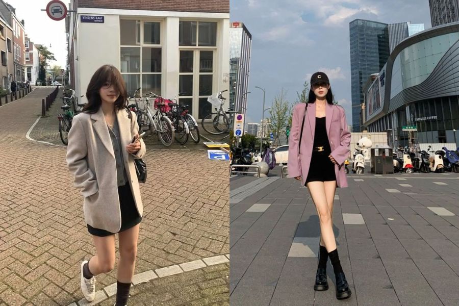 Outfit áo croptop mix blazer và quần short cho cô nàng cá tính