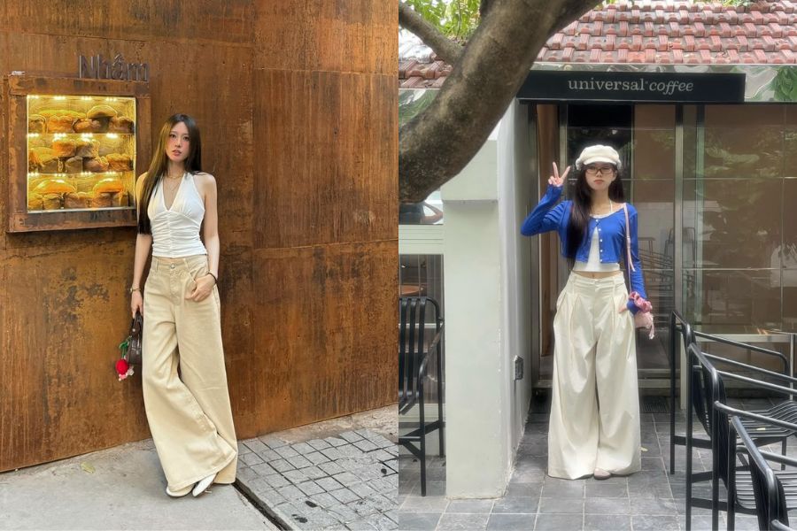 Áo croptop cùng quần ống rộng