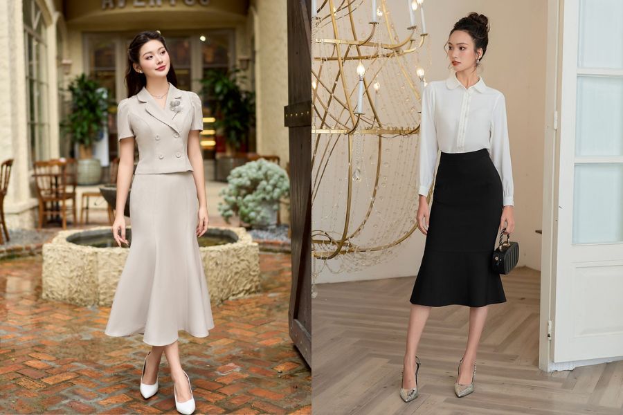 Chân váy công sở dáng đuôi cá cho chị em văn phòng