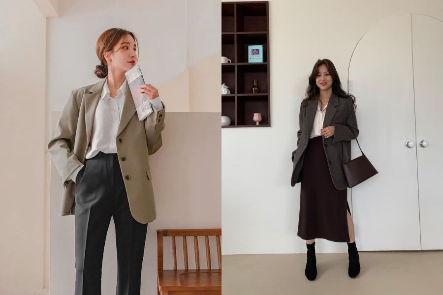 phối đồ nữ với áo khoác blazer