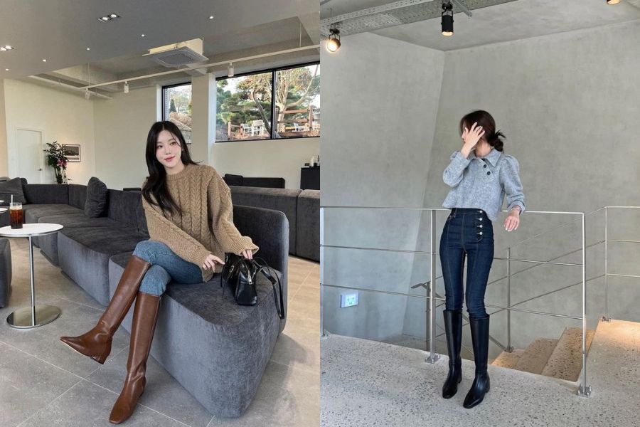 Áo len rộng phối cùng quần skinny jean