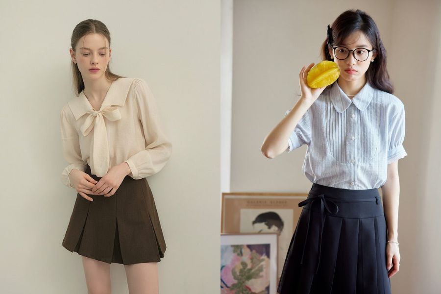 Sơ mi cách điệu phối cùng chân váy ngắn