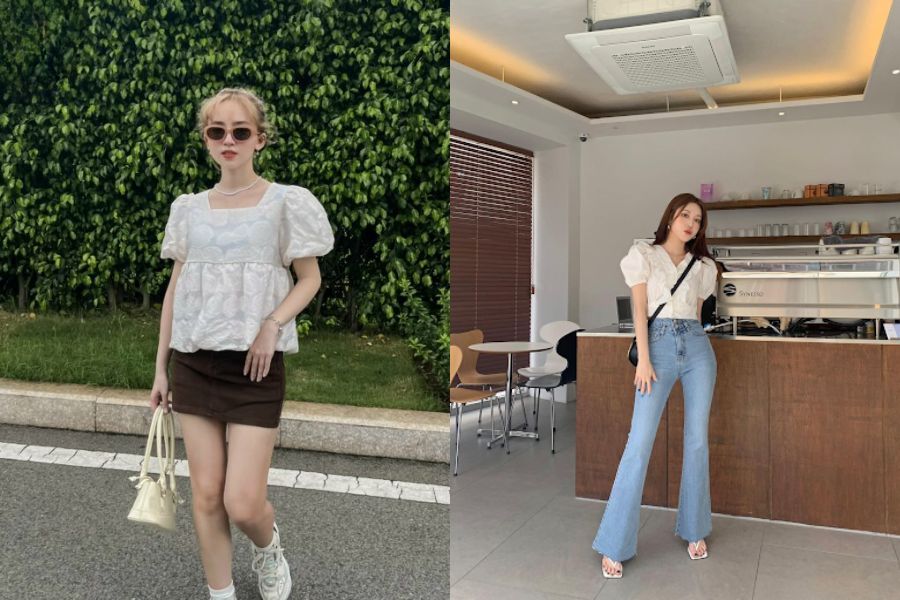 phối đồ nữ với áo tay bồng