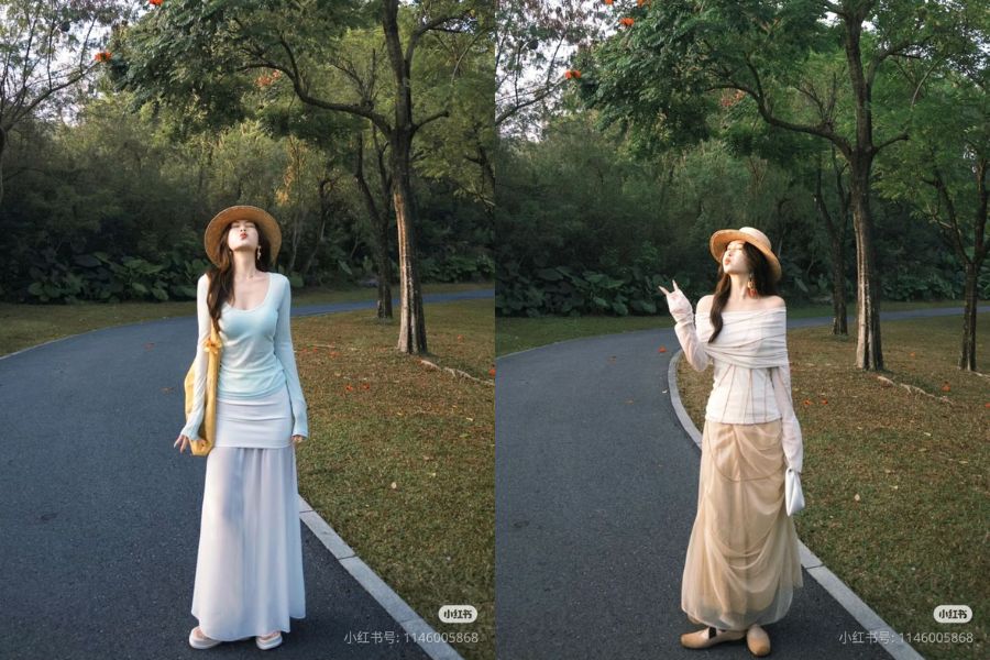 Phối áo len với chân váy voan dịu dàng