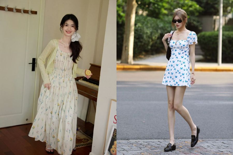 Phong cách Hàn Quốc với váy họa tiết liền thân