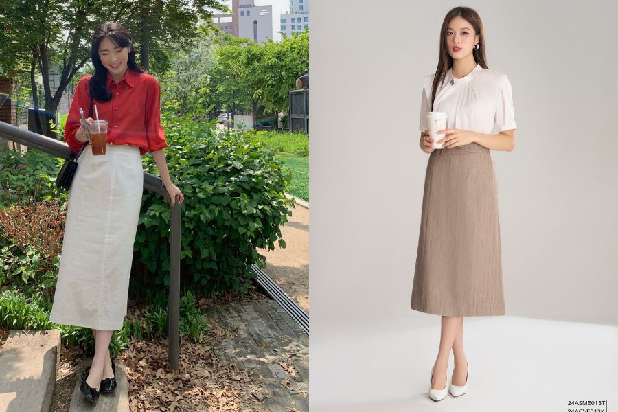 Chân váy midi luôn là món đồ thời trang được lòng phái đẹp