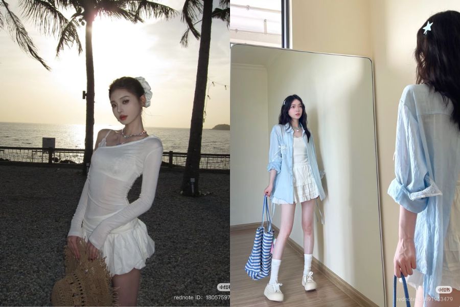 Áo phông cách điệu mix chân váy trắng xòe để phối đồ đẹp cho nữ đi chơi